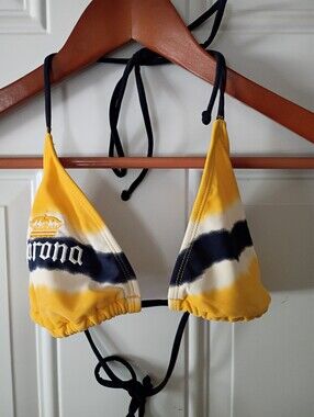 Corona Yellow, Navy & White Tie-Dye Triangle Bikini Top